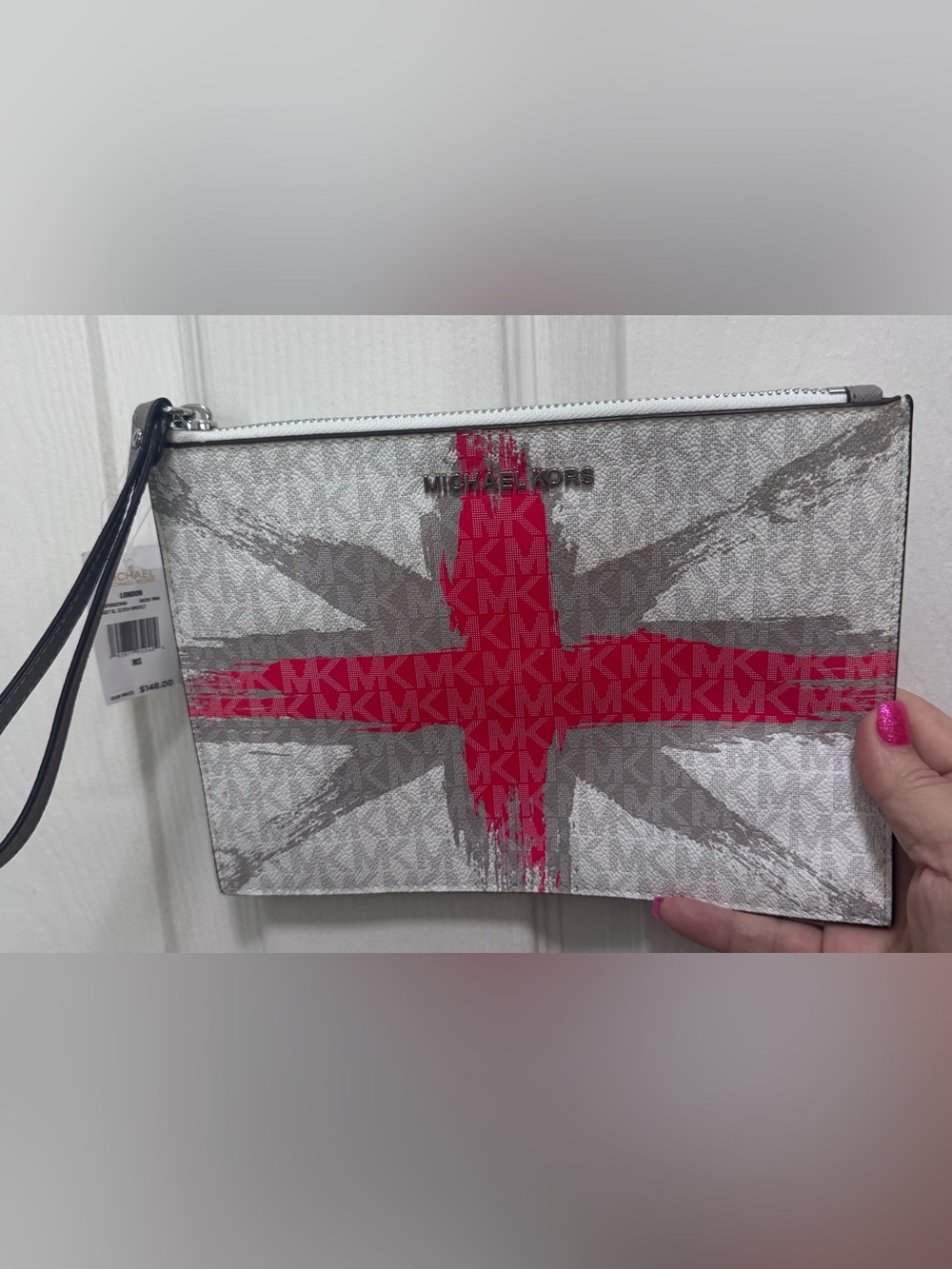 Michael Kors Silver and Pink Logo Cross Pouch